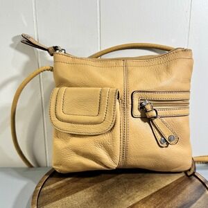 Tignanello Tan Pebbled Leather Organizer Crossbody Bag Womens Small Mustard